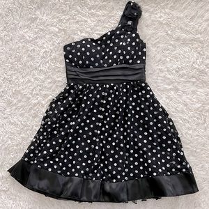 Trixxi Polka Dot Dress One Shoulder Tulle Satin Retro Formal Party Homecoming